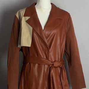 Alfani light brown faux leather tranche coat